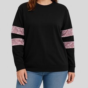 💘 5 for $25 // Oversized Black Pullover/Sweatshirt with Pink Stripes